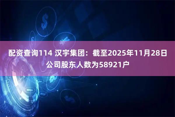配资查询114 汉宇集团：截至2025年11月28日公司股东人数为58921户